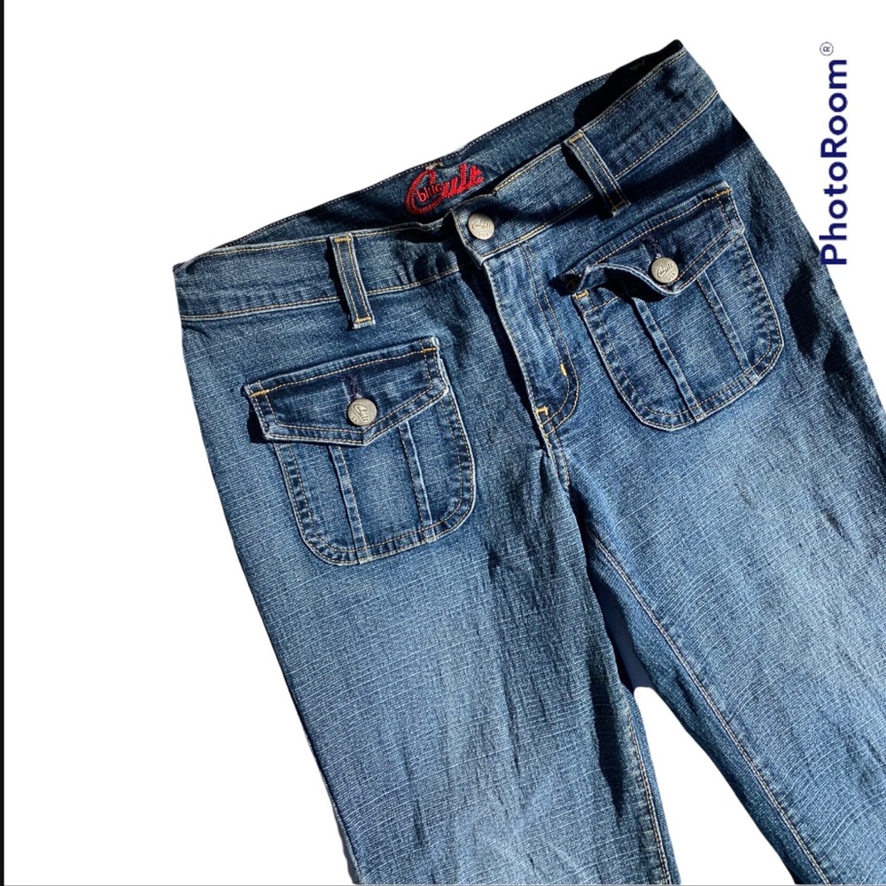 VINTAGE BLUE CULT BOHO HIPSTER FITTED HIGH RISE WIDE LEG FLARE BLUE JEANS - Picture 4 of 15